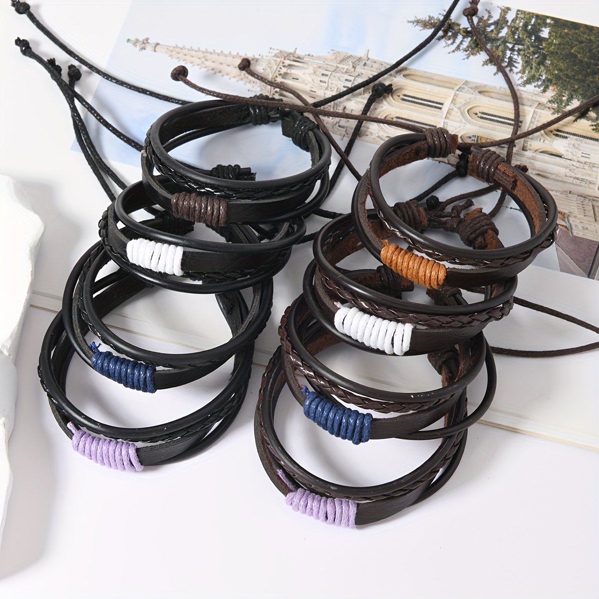 8pcs Couple's Knot Faux Leather Bracelets Set
